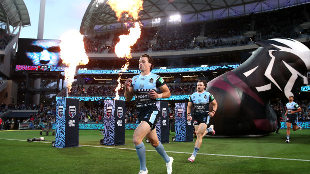 NSW run onto the field for State of Origin in Adelaide in 2020.