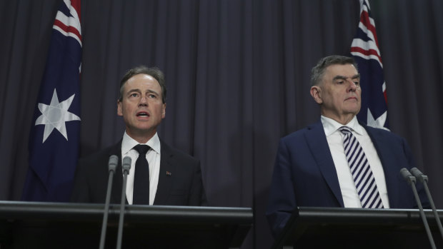 Federal Health Minister Greg Hunt and Chief Medical Officer Brendan Murphy. 