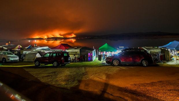 Fires burning out of control at Mallacoota in east Gippsland in Victoria on Thursday night.