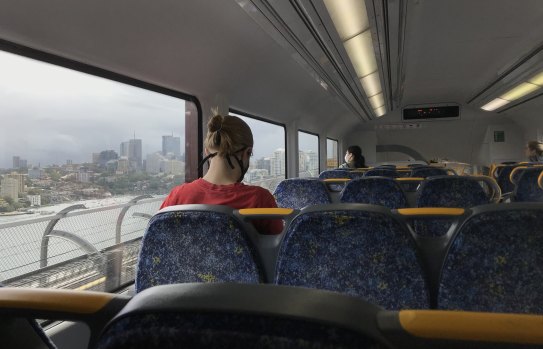 A near-empty trains crosses the Sydney Harbour Bridge on Monday.
