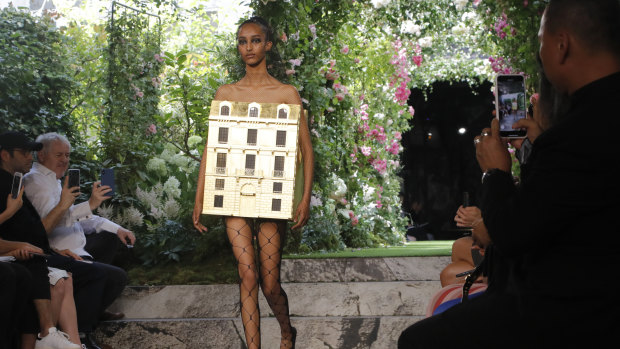 A model wears a creation for the Dior Haute Couture Fall-Winter 2020 fashion collection.