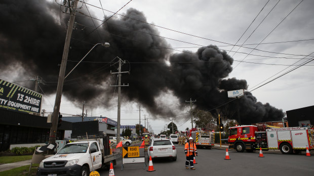 Smoke has been pouring out of the burning factory for hours.