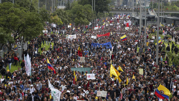 Colombia's main union groups and student activists called the strike to protest the economic policies of President Ivan Duque and a long list of grievances. 