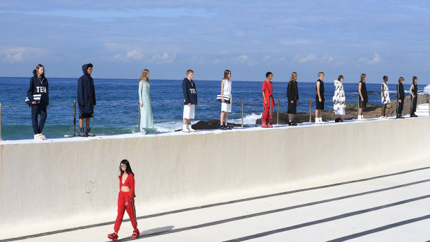 Models line the pool at Bondi Icebergs.