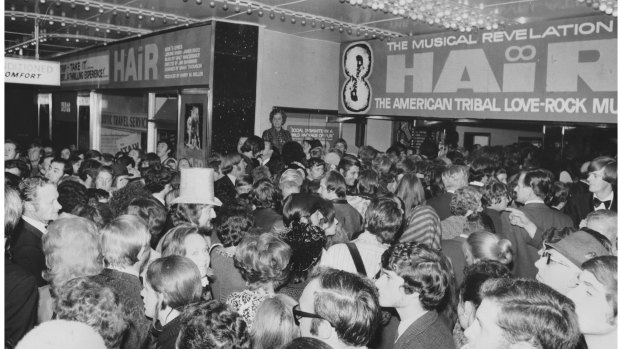 The opening night crowd outside the Metro Theatre in Bourke Street.