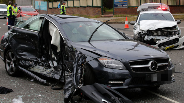 A police car and Mercedes involved in a serious collision in Cronulla. 