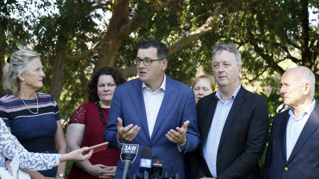 Daniel Andrews announces Penny Armytage, left, as chair of the Royal Commission into Mental Health.