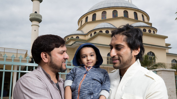 Imran Khan with son Ibraheem and friend Naveed outside the Auburn Gallipoli Mosque.