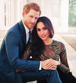 Prince Harry and Meghan Markle pose for one of two official engagement photos. 