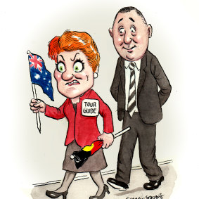 Pauline Hanson shows Ralph Babet the ropes.