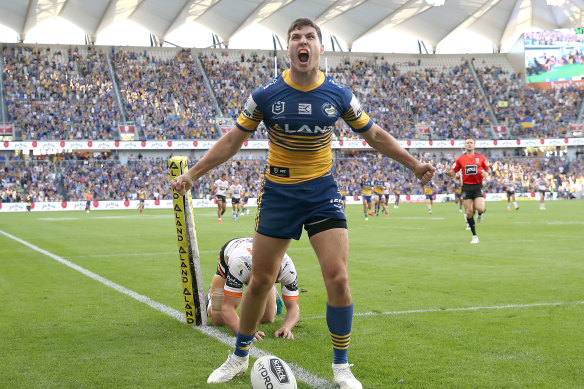 Mitchell Moses christened the Eels’ new home in style in 2019, scoring the first try at Bankwest Stadium to kick off a 51-6 thumping of the Tigers.