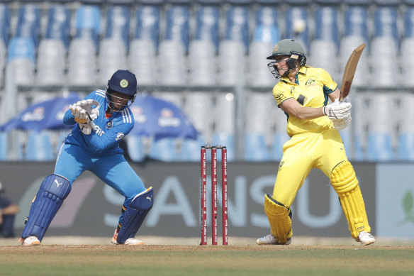Ellyse Perry plays a shot in Australia’s win.