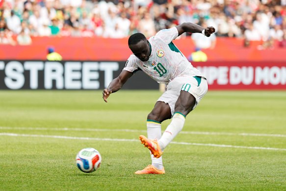 Sadio Mane shoots on goal during his side’s win over Iraq.