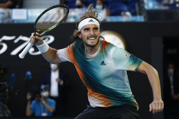 Stefanos Tsitsipas celebrates his victory.