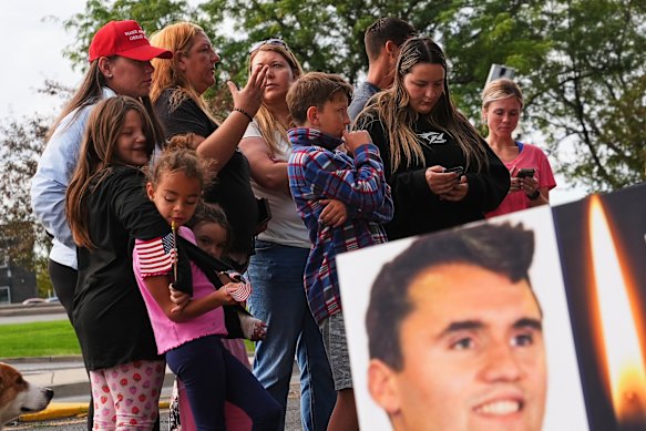 Supporters gather at a memorial in Utah for Charlie Kirk.