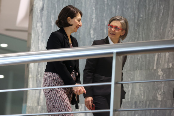 Former NSW premier Gladys Berejiklian and her barrister, Sophie Callan, SC arrive at the ICAC on Monday.