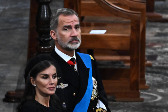 Spain’s King Felipe VI was placed next to his exiled father and predecessor, the former King Juan Carlos.