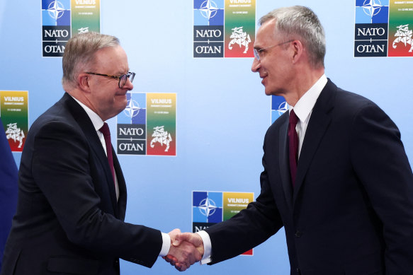 Prime Minister Anthony Albanese meets NATO secretary-general Jen Stoltenberg.