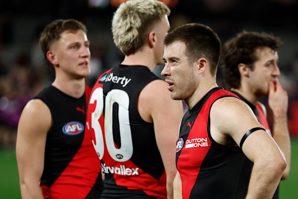 Zach Merrett after the Bombers’ loss to the Crows at Marvel Stadium.