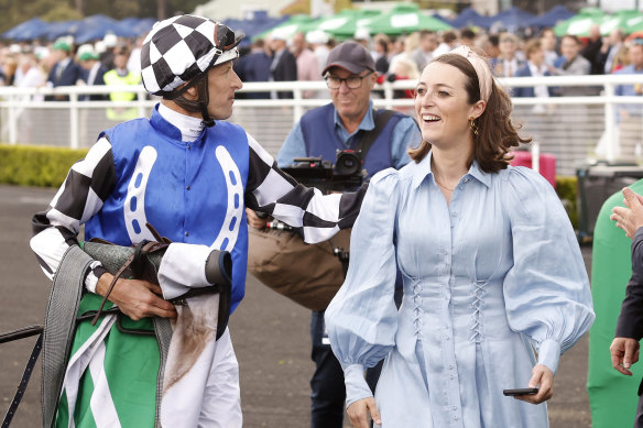 Hugh Bowman with trainer Annabel Neasham.