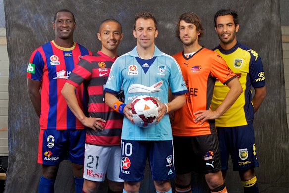 Emile Heskey (Newcastle Jets), Shinji Ono (Western Sydney Wanderers), Alessandro Del Piero (Sydney FC), Thomas Broich (Brisbane Roar) and Marcos Flores (Central Coast Mariners).
