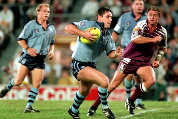 Brad Fittler on the charge for the Blues in 1996.