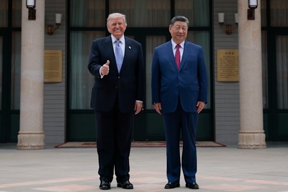 Asked if he was enjoying his visit, Trump responded with a thumbs-up. Xi has not taken a question from the press since 2017.