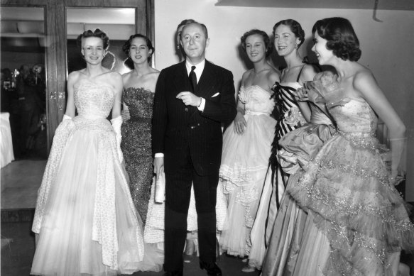 Christian Dior with his New Look models in London in April 1950.