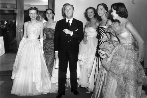 Christian Dior with his New Look models in London in April 1950.