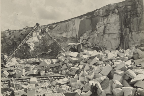 Stonemasons quarried each block at Granite Town to the precise dimensions needed to build the four pillars of the bridge, first at the rock face, then in the shaping shed, before a specially built tramway took the cargo to Moruya wharf.