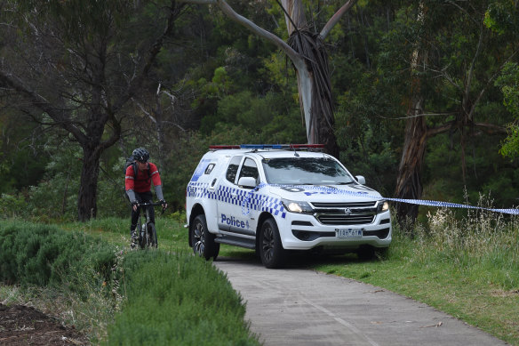 Police at the scene of the Merri Creek attack in December 2019.