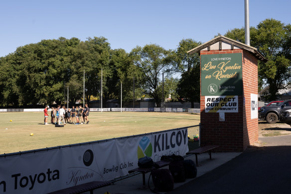 A team train at the Kyneton football ground. 