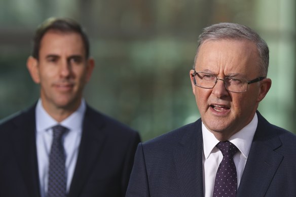 Shadow Treasurer Jim Chalmers and Opposition Leader Anthony Albanese. 