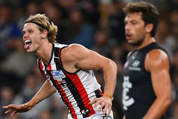 Reason to celebrate: St Kilda’s Tom De Koning.
