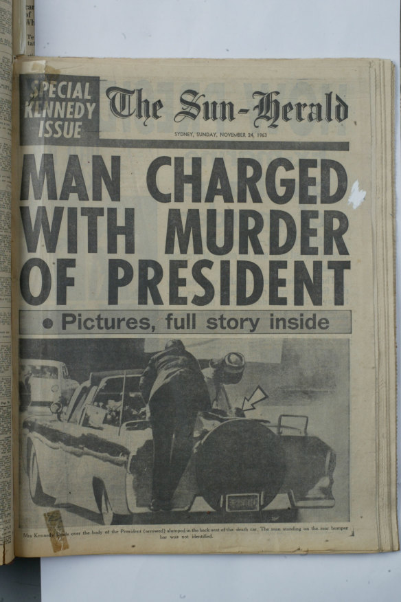 The Sun-Herald front page for November 24, 1963 reports on the shooting of John F. Kennedy. 
