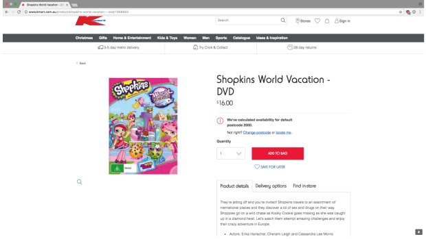 The product was removed from Kmart's online catalogue, after saying the storyline of a children's DVD included references to sex and drugs.