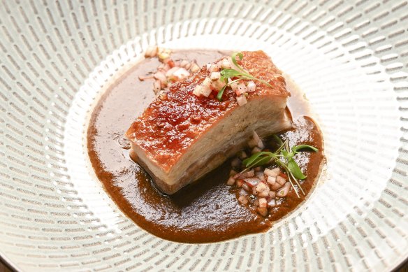 Lechon, Western Plains pork with peanut mole and apple pico de gallo.