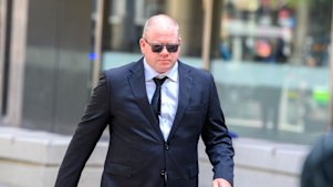 Former AFL player Nick Stevens leaving the County Court in February.
