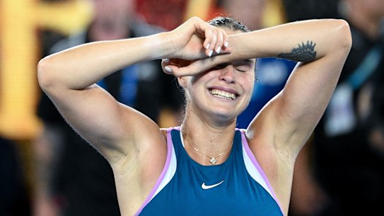 Aryna Sabalenka lets the emotions flow after her gripping women’s final victory.