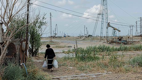 Oil fields near Baku, the capital of Azerbaijan, which will host the annual COP29 global climate summit in November.