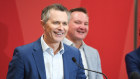 Education minister Jason Clare launching with universities accord at Western Sydney University with Energy Minister Chris Bowen and UWS vice chanceller Jennifer Westacott.