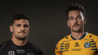 Parramatta Eels co-captain Clint Gutherson (right) and Penrith Panthers co-captain Nathan Cleary.