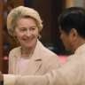 Philippine President Ferdinand Marcos Jr with European Commission President Ursula von der Leyen during her visit at the Malacanang Presidential Palace in Manila, Philippines, Monday, July 31, 2023.