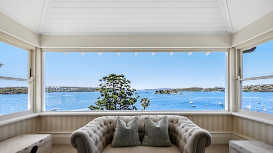 The Point Piper home offers harbour views.