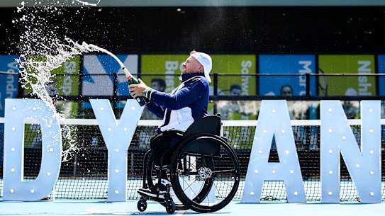 Dylan Alcott at the announcement of his retirement.