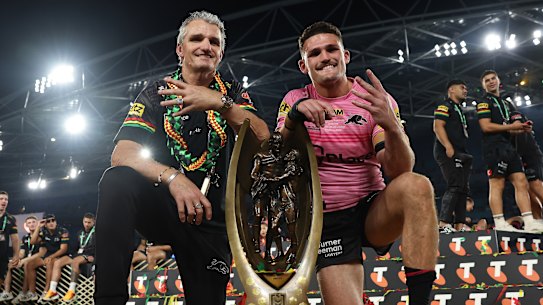 Ivan and Nathan Cleary after winning their fourth premiership.