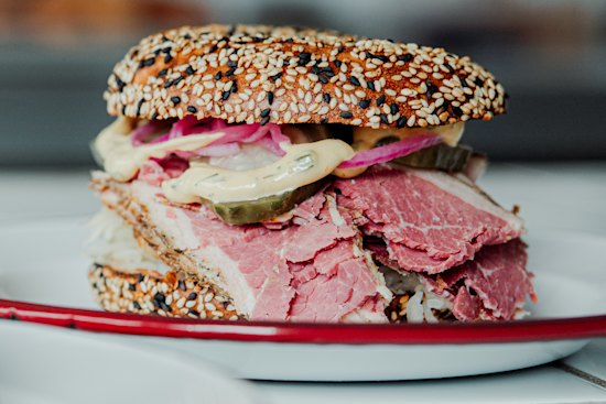 Lox and pastrami bagels at Small Talk, Dulwich Hill.
