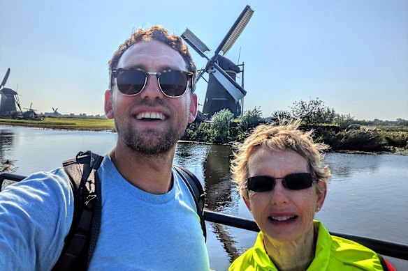 Mother-son bonding … scenic stops along the Amsterdam to Bruges trail.