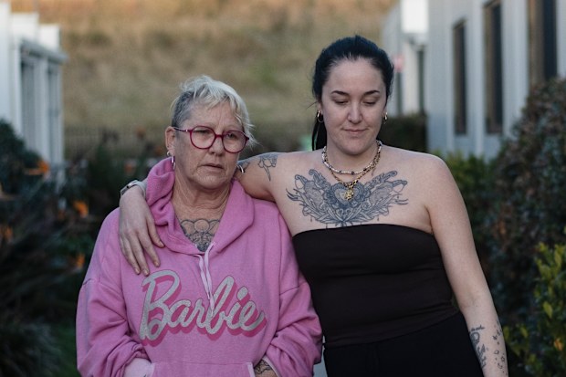 Kellie Holmes and her daughter Tammy, who were evicted from the pod village in Lismore into a motel.