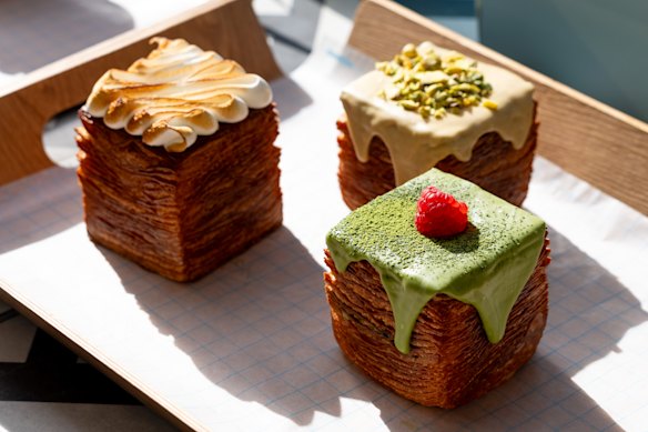 Tissue bread in matcha, pistachio, and lemon meringue flavours.  